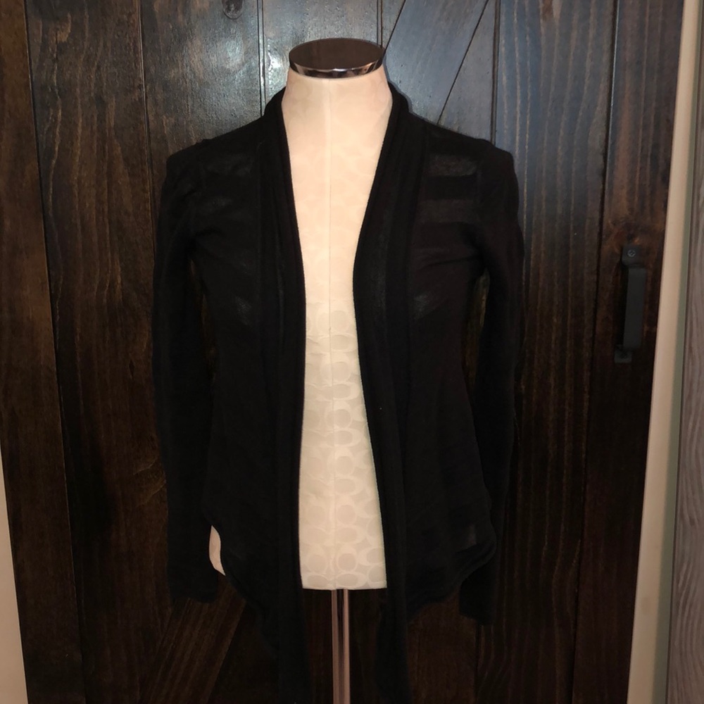 DKNY BLACK SHEER DRAPE FRONT CARDIGAN